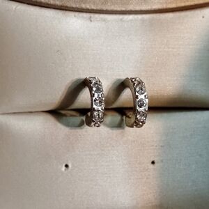 Silver Toned Faux Crystal Hoop Earrings - Sparkling Accent